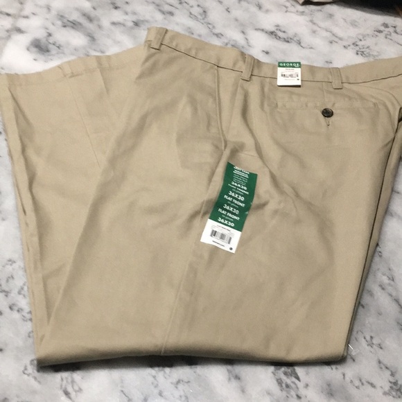 NWT George Mens Flat front tan pants - Picture 1 of 6